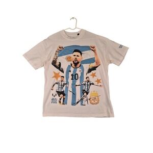 Lionel Messi Argentina World Cup Qatar 2022 Graphic T-Shirt White Mens Small